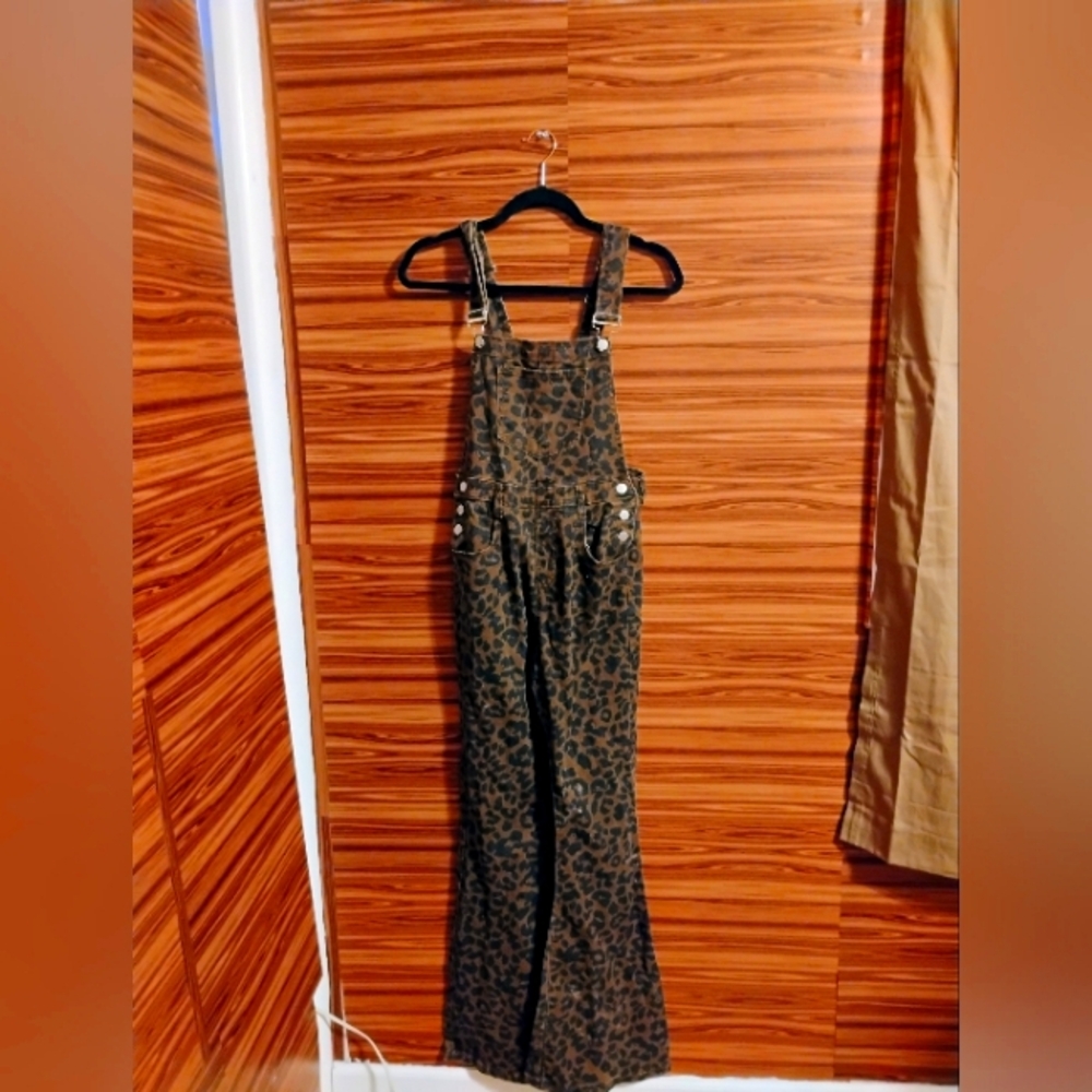 Leopard Print Jean Over Alls - image 1